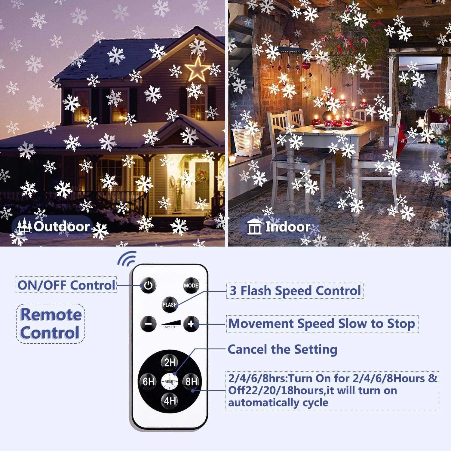 Коледен ЛЕД проектор- снежинки с дистанционно