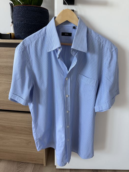 Camasa HUGO BOSS Maneca Scurta Albastru Dungi Barbati | Marime XL-XXL