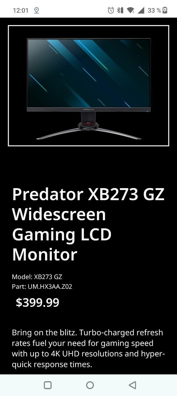 Acer Xpredator 27 IPS 1ms 280hz