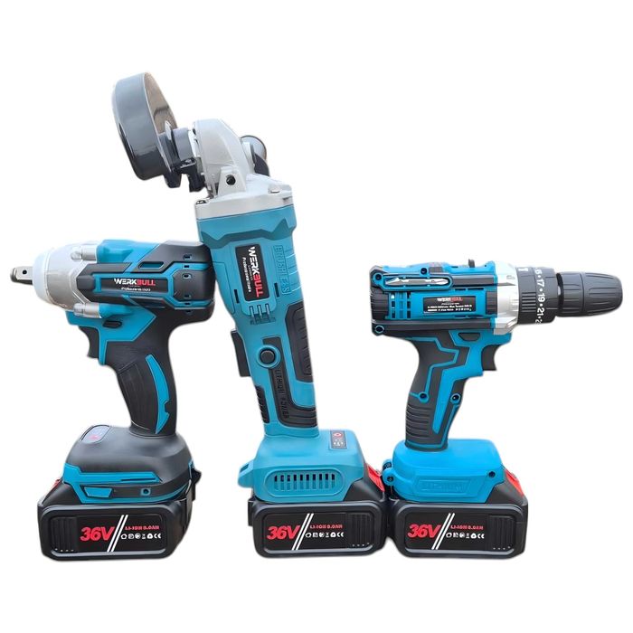 3в1 акумулаторен комплект WerkBull : гайковерт, винтоверт, ъглошлайф