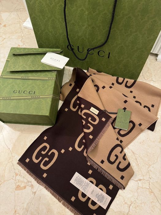 Esarfa originală Gucci din mătase GG jacquard scarf nouă cu factura