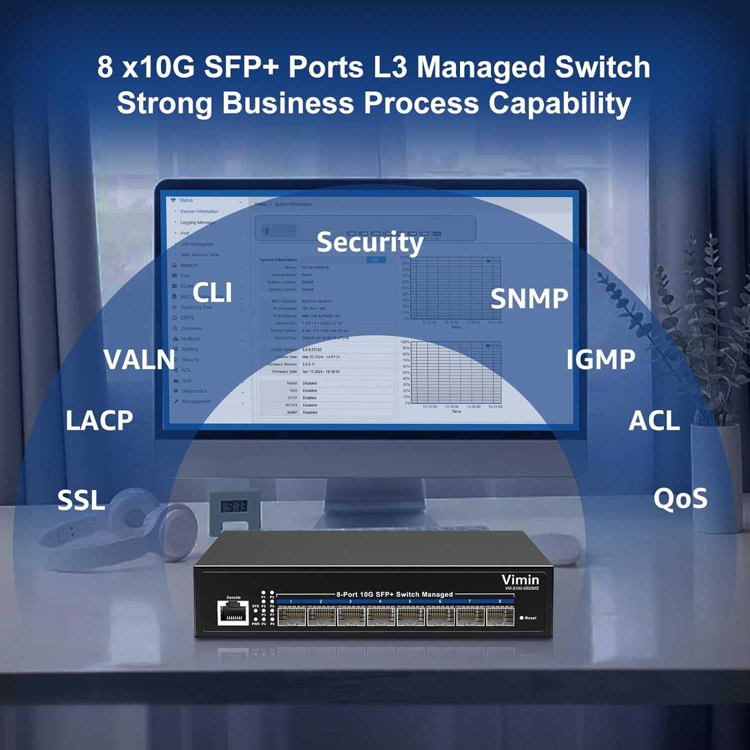 Switch gestionat Vimin VM-S100-0800MS SFP+ 8 port 10G,L3 Web/CLI,VLAN