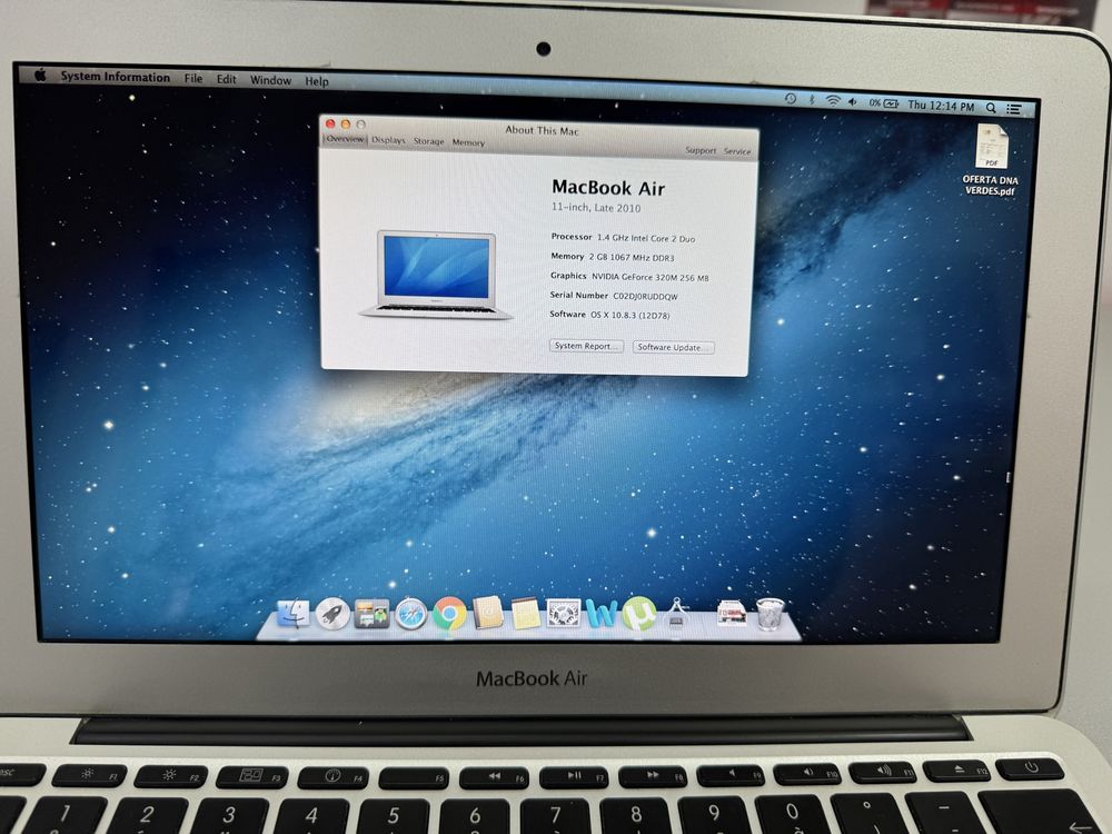 MacBook Air 11" Late 2010, Core2 Duo 1,4 Ghz, SSD 128 gb, RAM 2 Gb