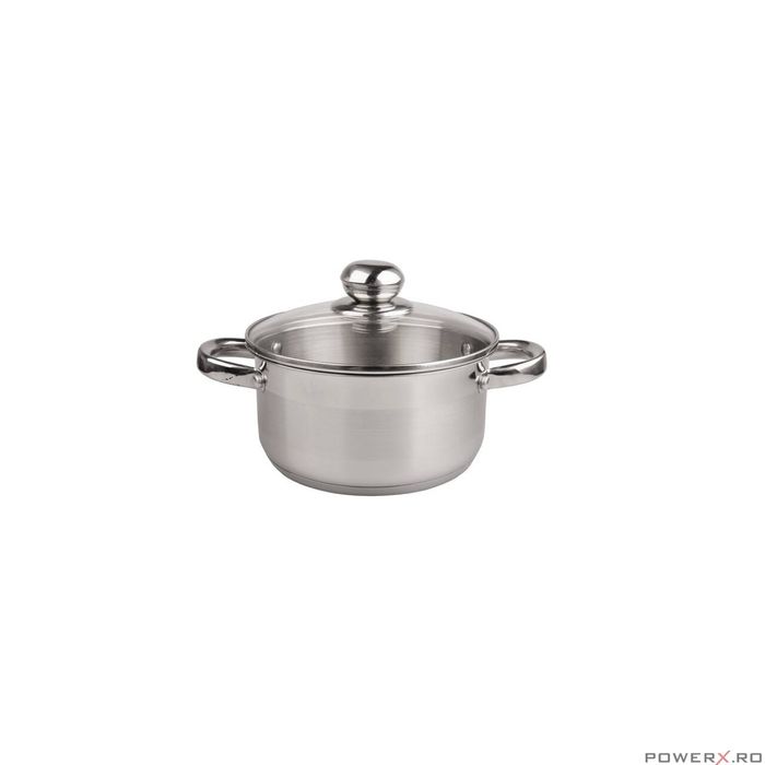 Oala din inox 2.1litri cu capac sticla, 18 cm,fund termic multistrat,