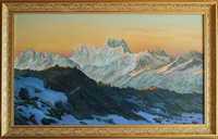 Кавказ, връх Ушба, на разсъмване, маслени бои, платно, рамкирана