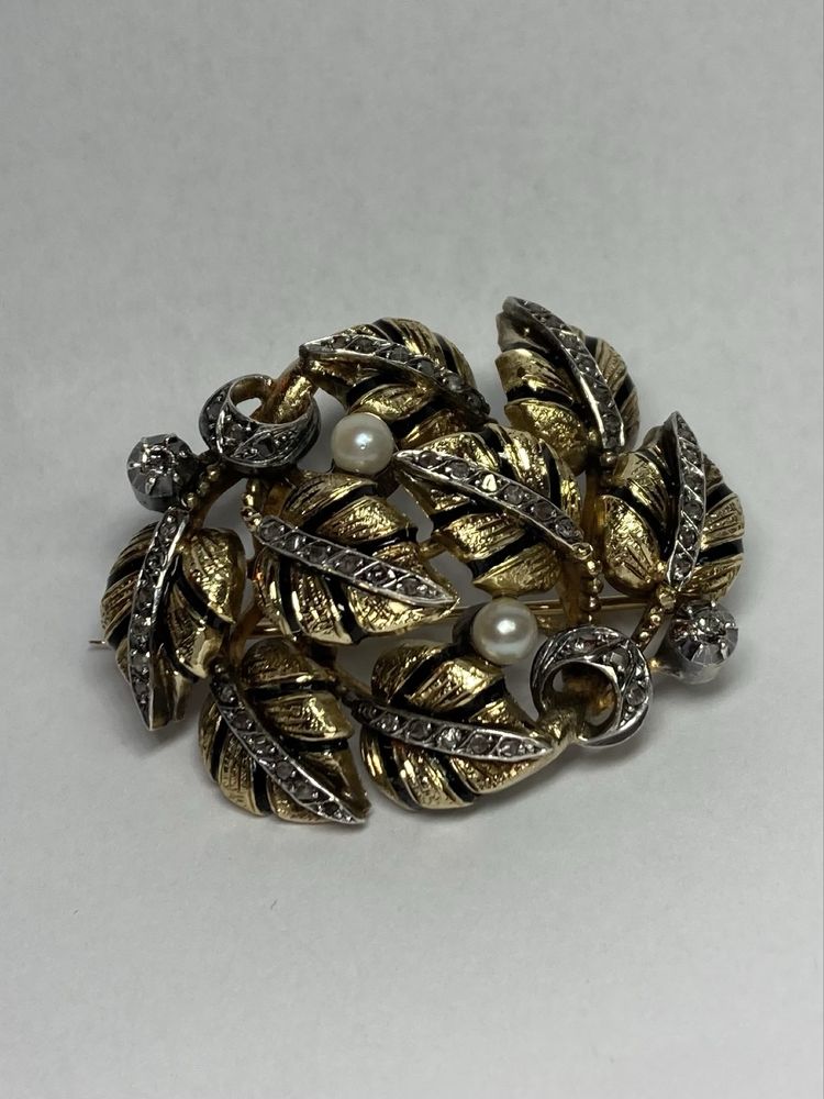 Brosa antica aur 18kt.ci diamante si perle