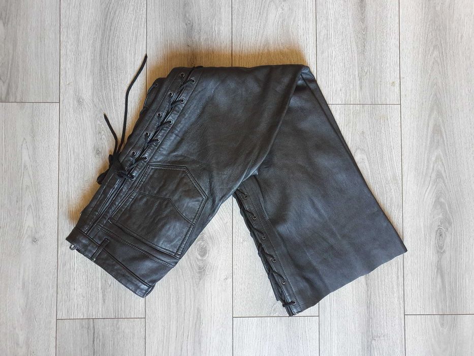 Pantaloni de piele cu sireturi pe margini - Talie 82 cm