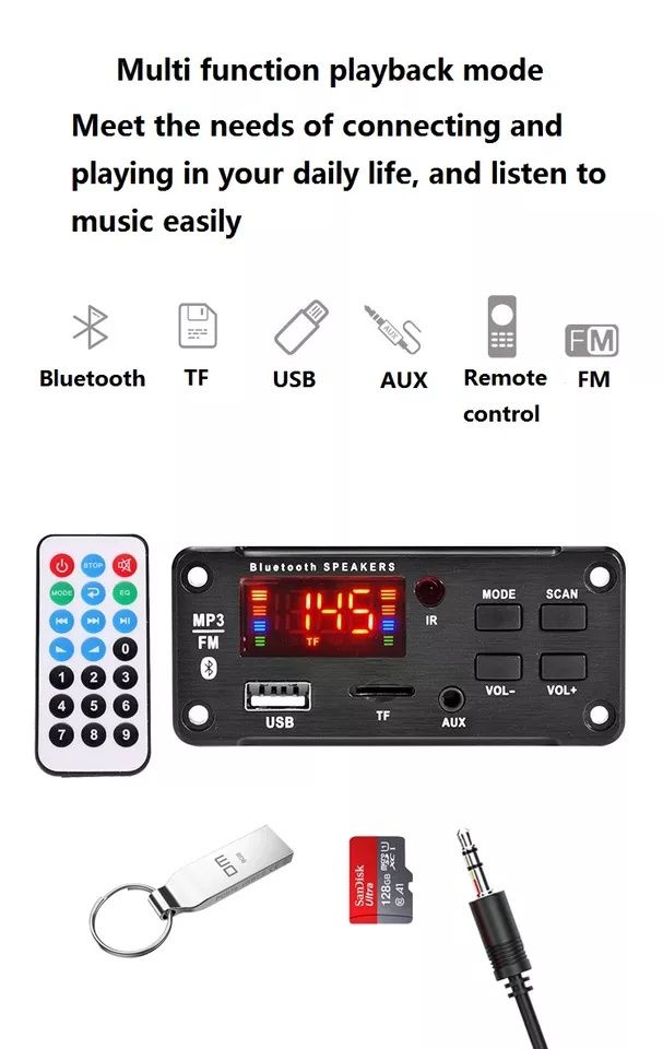 МП 3 плеър 2*20W, DC 9V-15V/4A, BT 5.0, папки/Sd/Fm/Aux