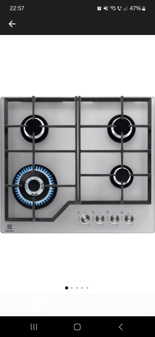 Plita incorporabila Electrolux KGG6436S, Gaz, 4 arzatoare, Arzator Wok