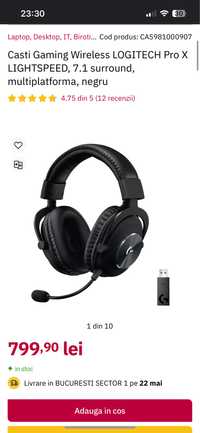 Casti gaming Wireless LOGITECH Pro X Lightspeed 7.1