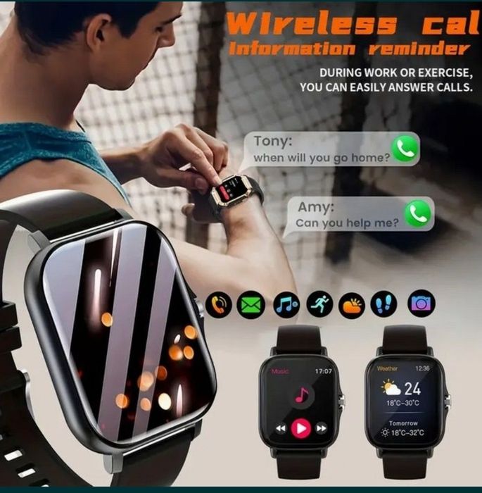 Ceas inteligent fitness unisex negru si alb model 2025 NOU