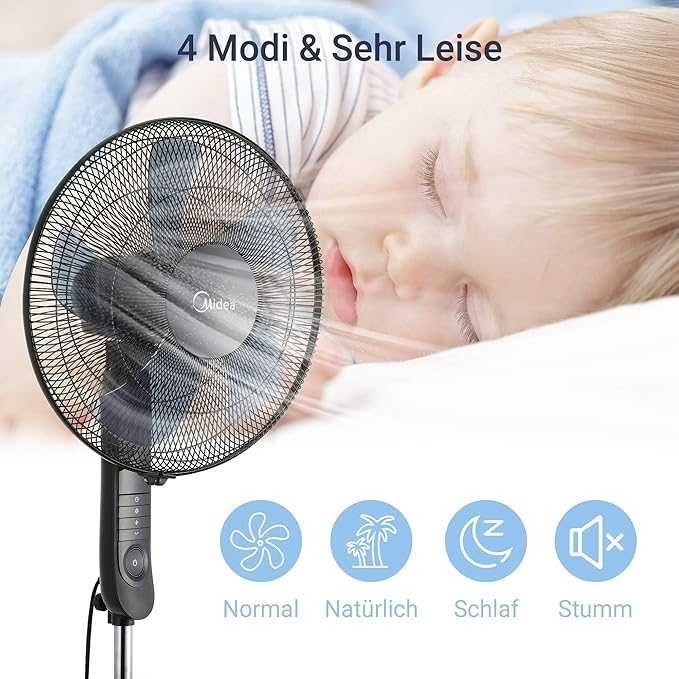 Вентилатор Midea за под, тих с дистанционно управление.