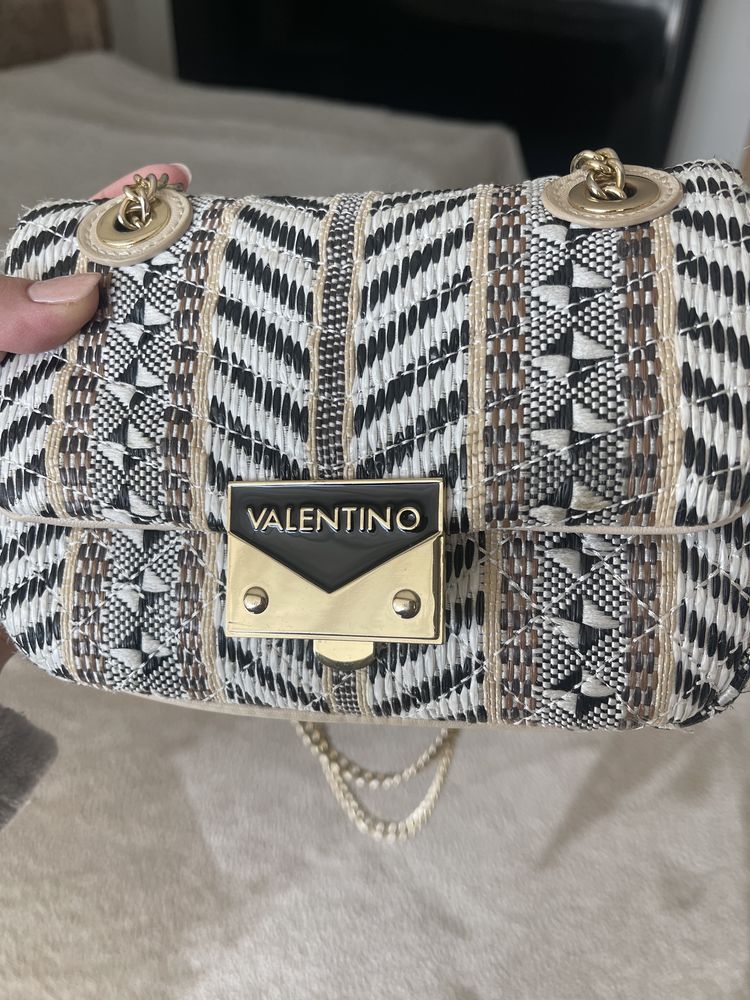 Дамска чанта Valentino златисто и бяло