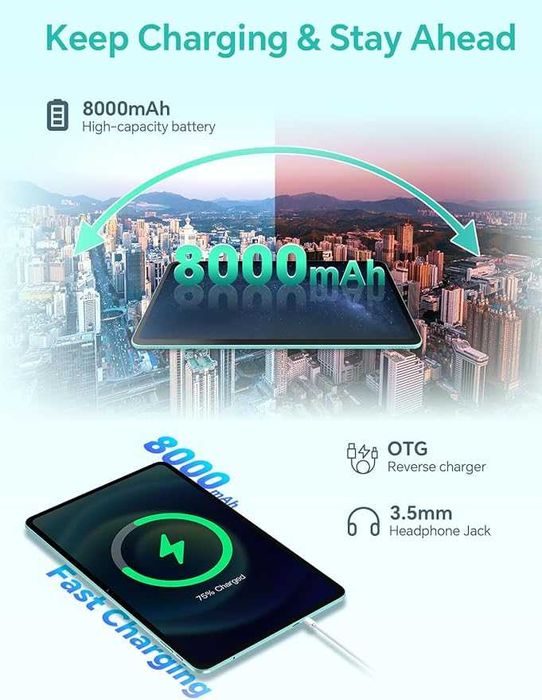 ODEA Tablet 12 2025 2K Android 15, 8000mAh, 12GB RAM+128GB ROM