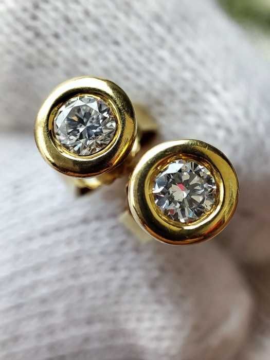 Cercei Aur Stud fluturas diamant 14K Cu Diamante Button Bezel Unicat