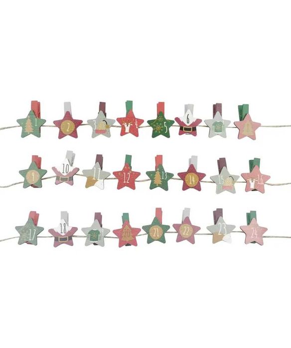 Коледен календар Комплект 24 дървени щипки за адвент календар 3 вида