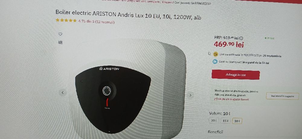Boiler Ariston nou 10 l