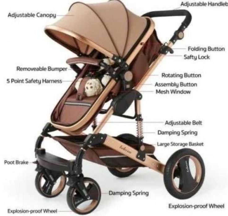 Carucior 2 in 1 cu suspensii transformabil landou-sport culoare Beige