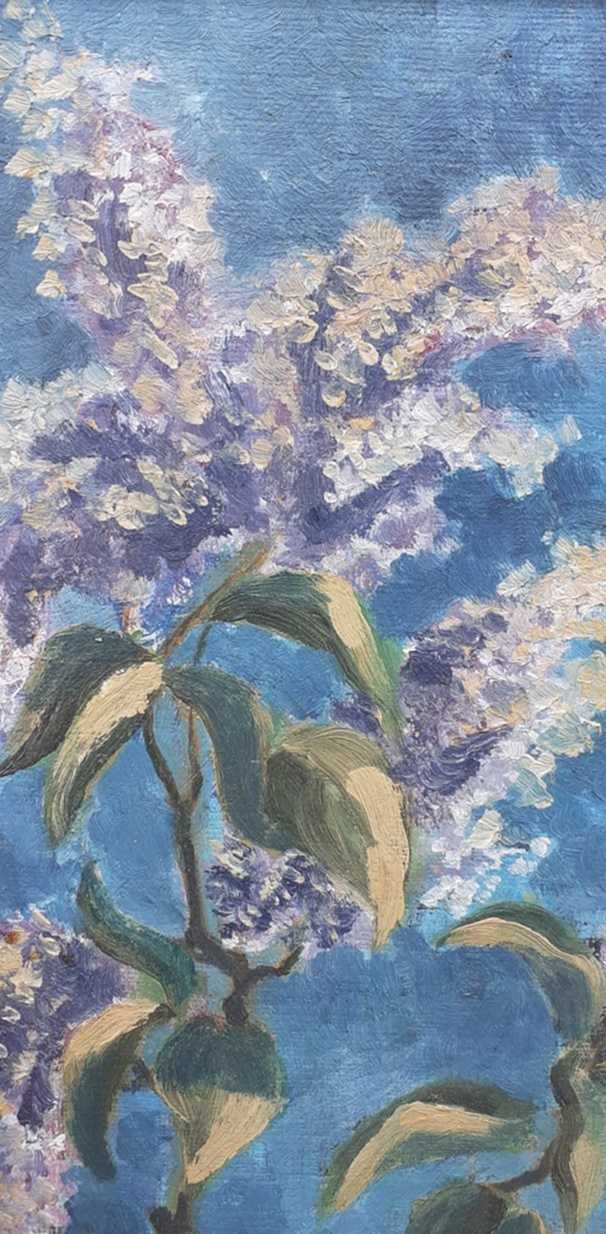 Tablou vechi - liliac - semnat Magdalena  Florianova