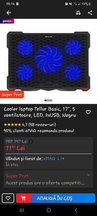 Cooler Laptop 17 " inch Tellur 5 ventilatoare silentios