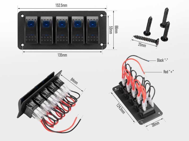 Панел за вграждане с 5 бутона  ON OFF 12-24V за лед бар фарове лебедка
