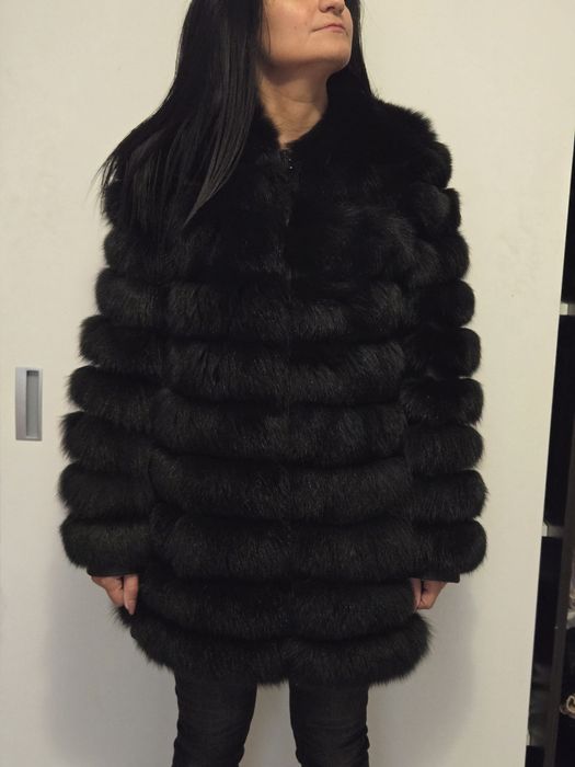 Кожено палто естествен косъм лисица