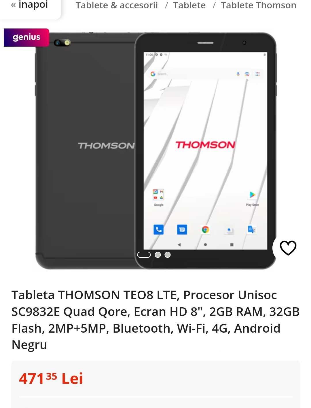 Tableta THOMSON 4G. Android 13 Go. 8 inch HD. 2GB Ram+32GB