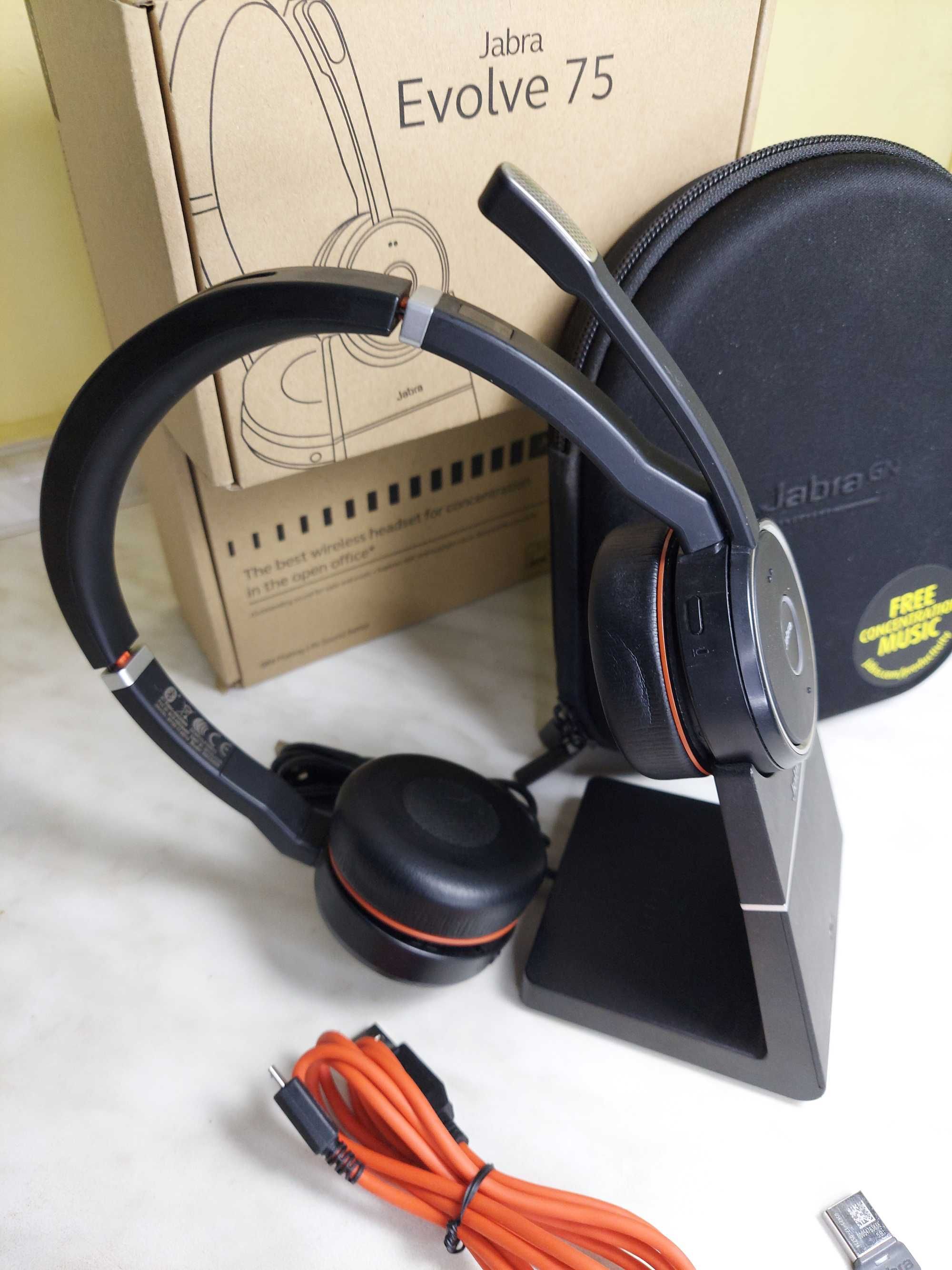 Професионални безжични слушалки Jabra Evolve 75 MS със стенд