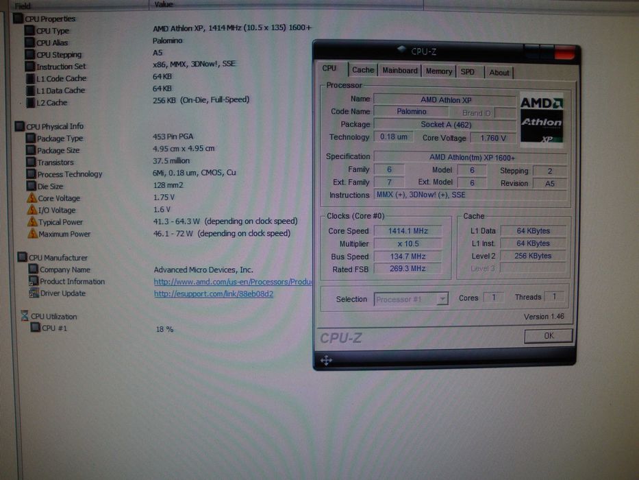 Procesor AMD Athlon XP 1600+ Palomino AX1600DMT3C 462 - de colectie