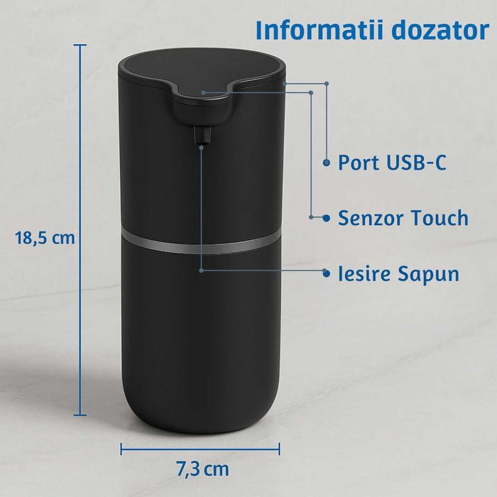 Dozator de sapun lichid sau spuma/ negru-alb/ rezistent apa/USB-C