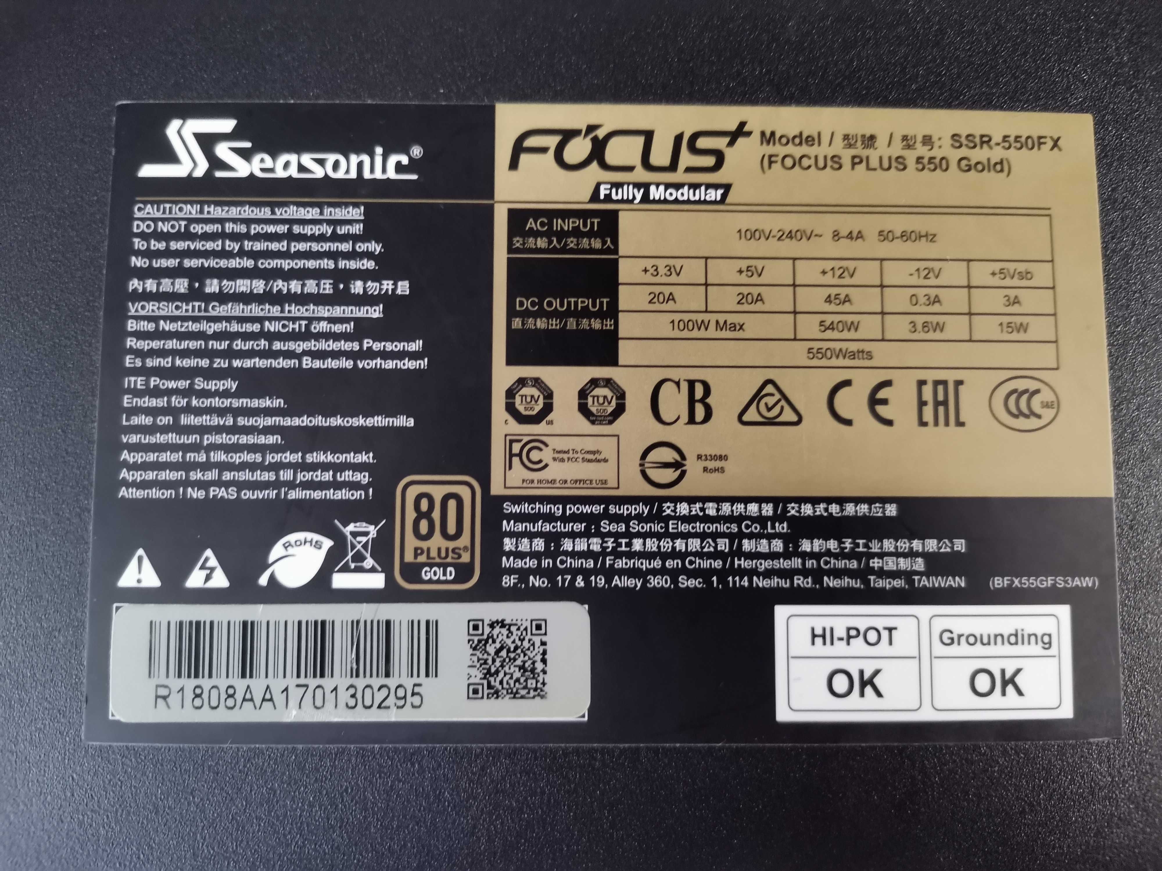 Sursa Full Modulara Seasonic Focus, 80+ Gold, 550W.