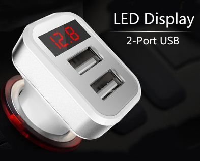 USB двупортов адаптер с LED дисплей за кола