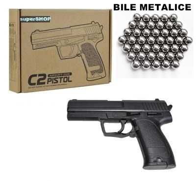 Super airsoft metalic,celebrul HK USP 45,calibrul 6mm,legal,bile bonus