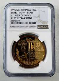 Moneda gradata NGC 100 lei 1996 Centenarul Jocurilor Olimpice Moderne