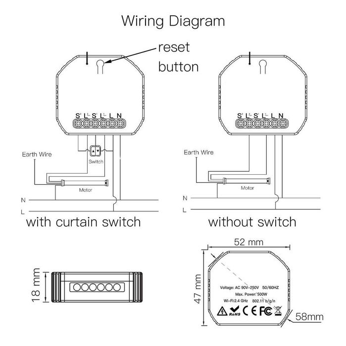 Modul MOES WiFi și RF433 pentru  rulouri, sisteme cu motor electric