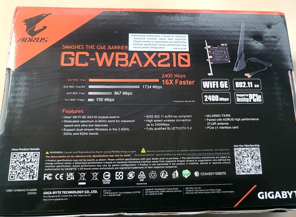 Placa de retea wireless WiFi 6E Aorus WBAX210 AX210NGW fara antena