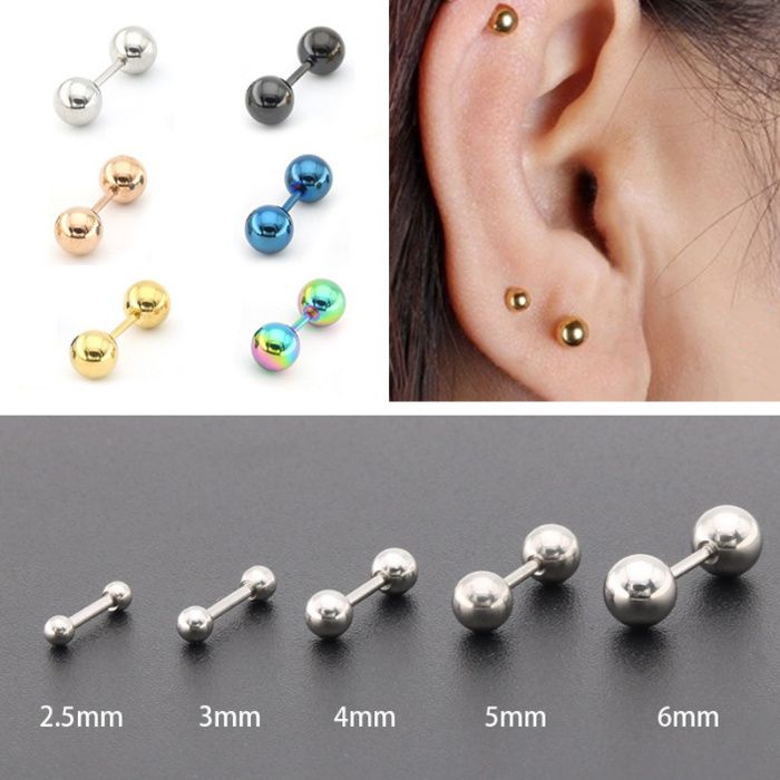 Cercei piercing cercel otel chirurgical argintiu unisex set 5 buc