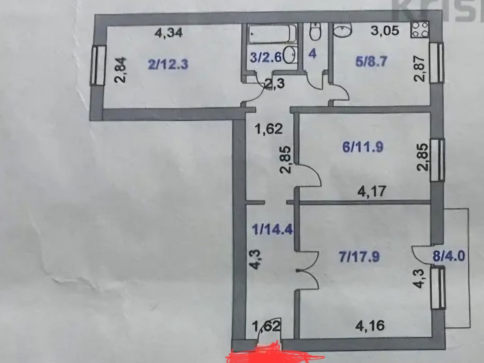 Продается 3 комнатная квартира, 7 микрорайон, 30 дом, этаж 3