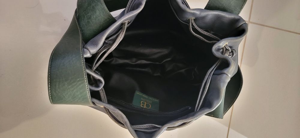 Geanta piele naturala vintage, verde
