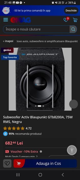 Subwoofer auto activ  Blaupunkt