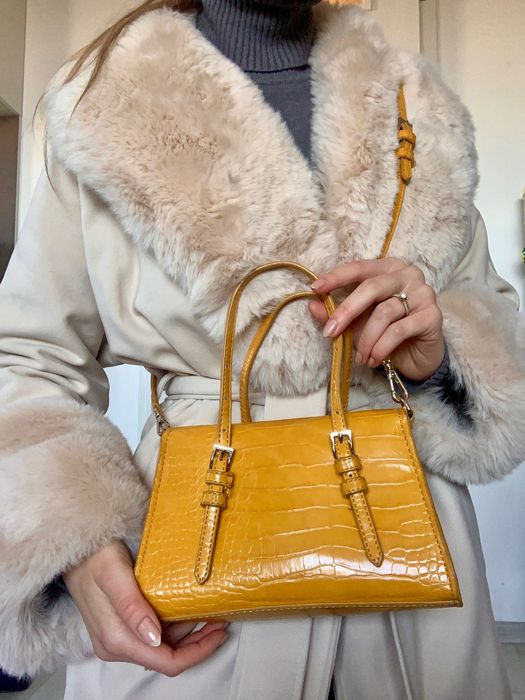 Zara жълта чанта, Пухено палто Размер М