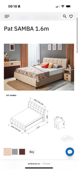 Pat tapitat model Samba latime 160 cu somiera