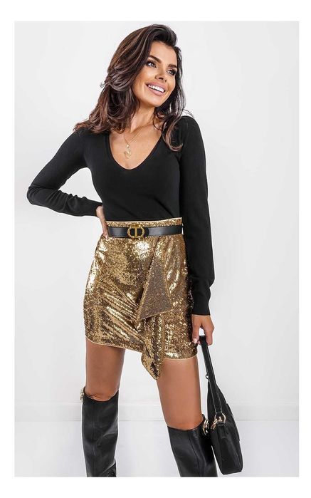 Къса златна пола Twinset от пайети, размер М,брандирана, нова с етике