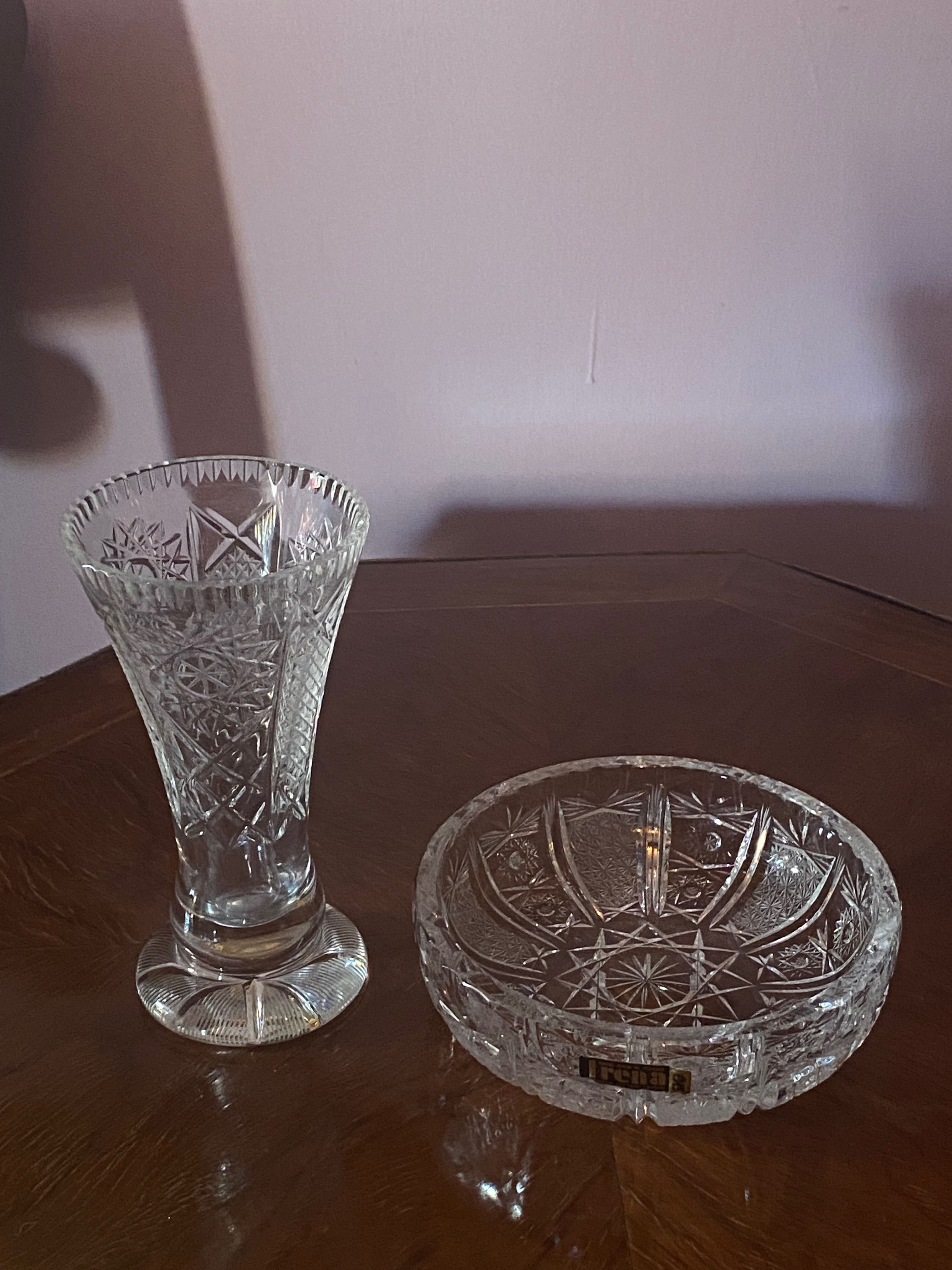 Elegant set -vază și scrumieră- cristal masiv Bohemia-