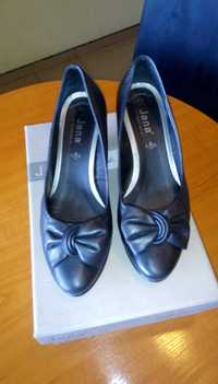 Jana Дамски кожени обувки с ток 5-6см , №38,5 черни, стелка 25,5см