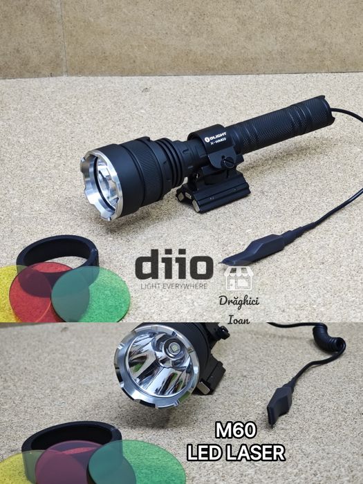 Lanterna M60 led LASER -Kit vanatoare lanterna pt arma < 600m+3 filtre