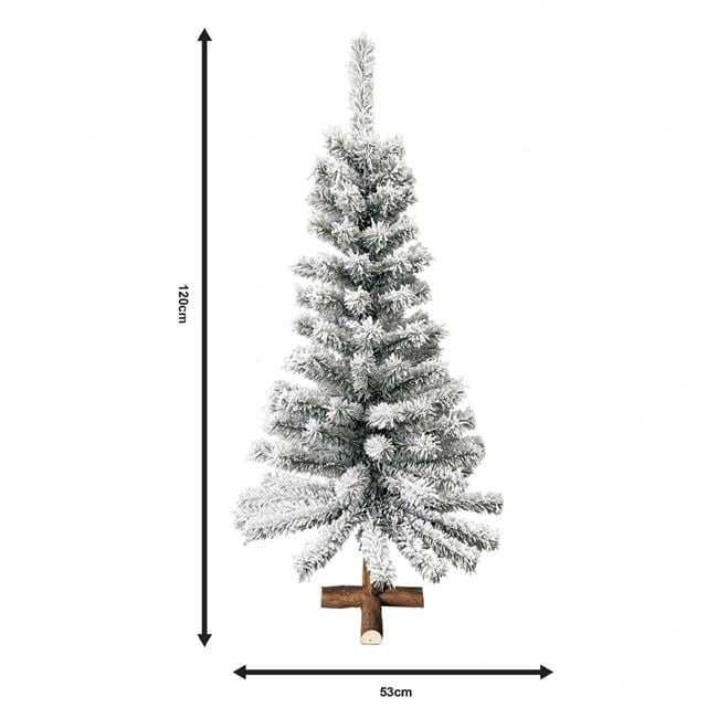 Brad artificial de Crăciun nins 120 cm cu bază din lemn