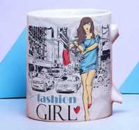 Cana personalizata, fashion girl, Ceramica, Alb, 350 ml