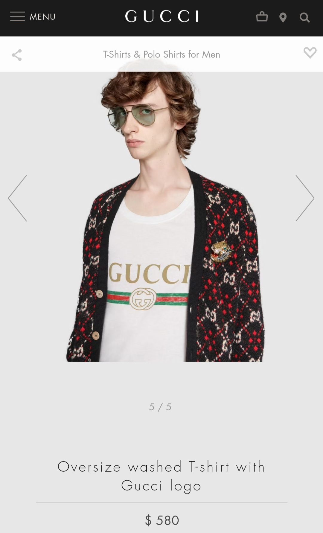 Gucci Oversize washed T-shirt with Gucci logo Намаление за последни