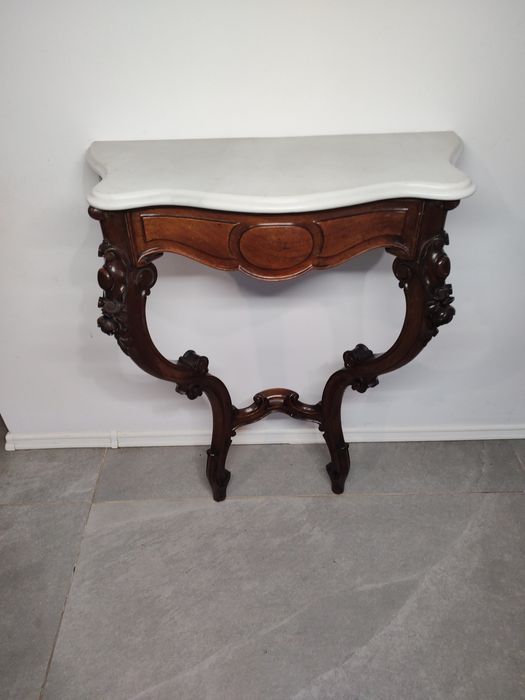 Consolă veche stil Victorian din lemn masiv cu blat din marmura